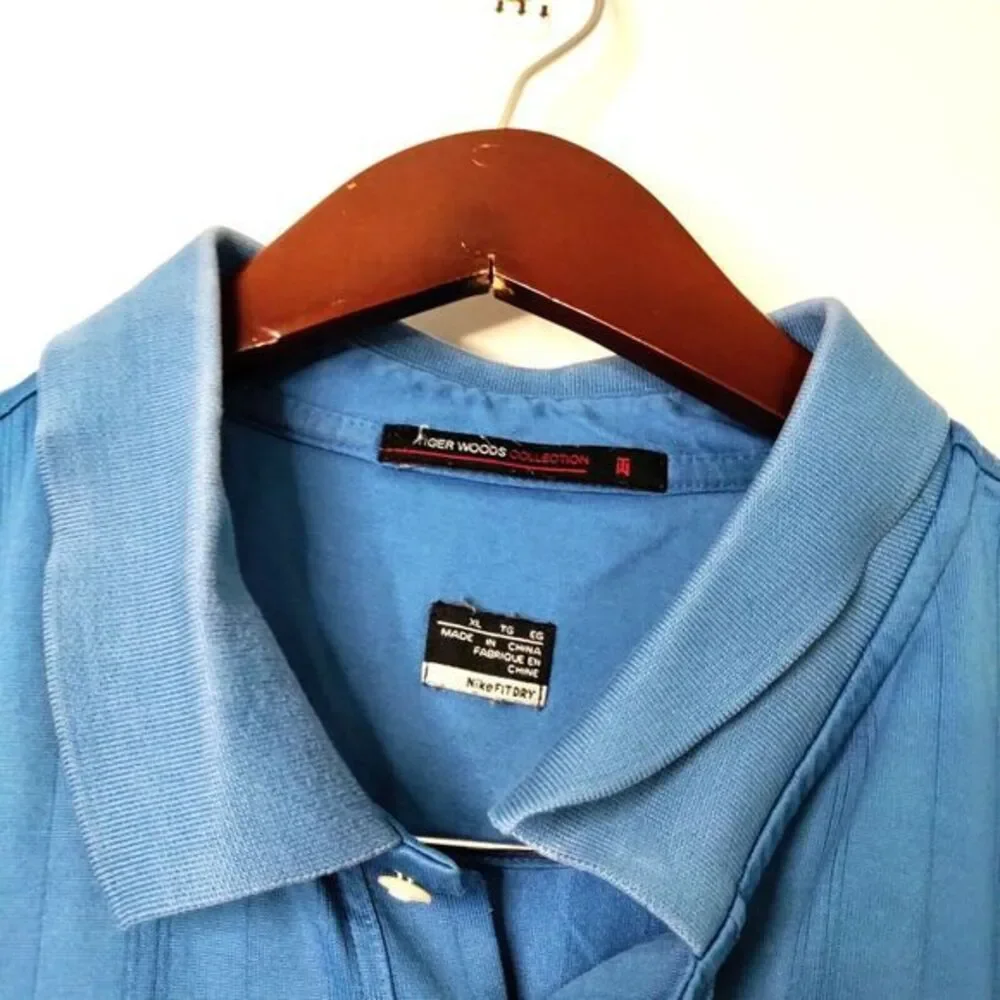 Tiger Woods Golf Polo Men Blue XL Nike Collection‎ Perforated Dri Fit Shirt VTG